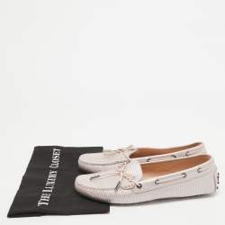 Pre Owned Tod's Pink/Silver Nubuck Leather Bow Loafers Size 41