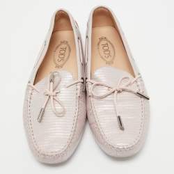 Pre Owned Tod's Pink/Silver Nubuck Leather Bow Loafers Size 41