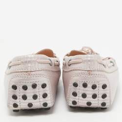 Pre Owned Tod's Pink/Silver Nubuck Leather Bow Loafers Size 41