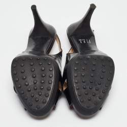 Tod's Black Patent Leather Criss Cross Platform Slingback Sandals Size 38.5