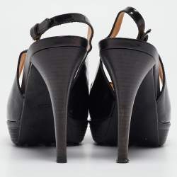 Tod's Black Patent Leather Criss Cross Platform Slingback Sandals Size 38.5