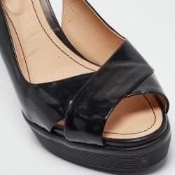 Tod's Black Patent Leather Criss Cross Platform Slingback Sandals Size 38.5