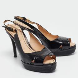 Tod's Black Patent Leather Criss Cross Platform Slingback Sandals Size 38.5