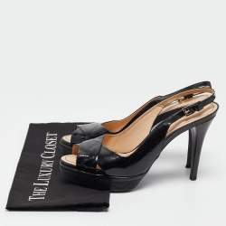 Tod's Black Patent Leather Criss Cross Platform Slingback Sandals Size 38.5