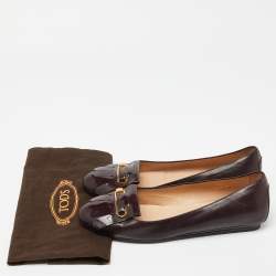 Tod's Burgundy Leather Fringe Detail Ballet Flats Size 38.5