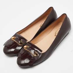 Tod's Burgundy Leather Fringe Detail Ballet Flats Size 38.5