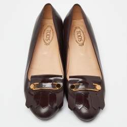Tod's Burgundy Leather Fringe Detail Ballet Flats Size 38.5
