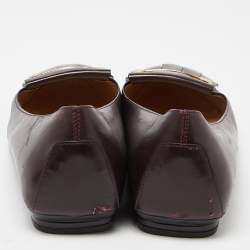 Tod's Burgundy Leather Fringe Detail Ballet Flats Size 38.5