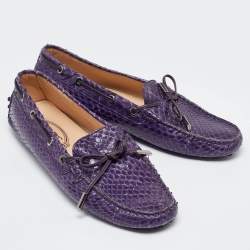 Pre Owned حذاء لوفرز تودز سليب أون بفيونكة جلد ثعبان بنفسجي مقا س 38