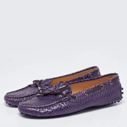 Pre Owned حذاء لوفرز تودز سليب أون بفيونكة جلد ثعبان بنفسجي مقاس 38