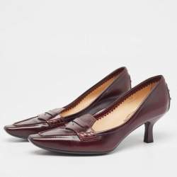  Tod's Burgundy Leather Penny Loafer Pumps Size 36