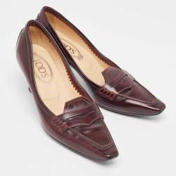  Tod's Burgundy Leather Penny Loafer Pumps Size 36