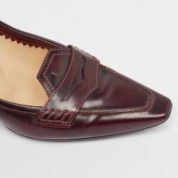  Tod's Burgundy Leather Penny Loafer Pumps Size 36