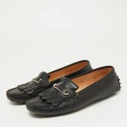 Tod's Black Leather Fringe Detail Slip On Loafers Size 39 