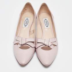 Tod's Pink Leather Bow Block Heel Pumps Size 37.5
