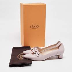 Tod's Pink Leather Bow Block Heel Pumps Size 37.5