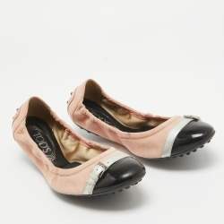 Tod's Pink Suede and Patent Leather Buckle Detail Scrunch Ballet Flats Size 39.5