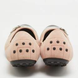 Tod's Pink Suede and Patent Leather Buckle Detail Scrunch Ballet Flats Size 39.5