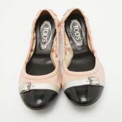 Tod's Pink Suede and Patent Leather Buckle Detail Scrunch Ballet Flats Size 39.5