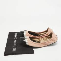 Tod's Pink Suede and Patent Leather Buckle Detail Scrunch Ballet Flats Size 39.5