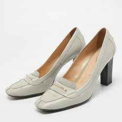 Tod's Grey Leather Block Heel Loafer Pumps Size 41