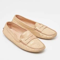 Tod's Gold Glitter Suede Penny Loafers Size 41