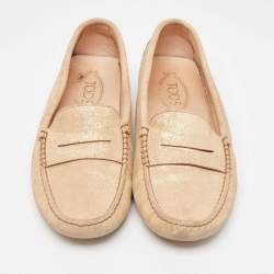 Tod's Gold Glitter Suede Penny Loafers Size 41