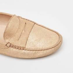Tod's Gold Glitter Suede Penny Loafers Size 41