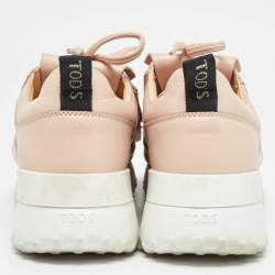 Tod's Pink Leather Fringe Details Low Top Sneakers Size 37