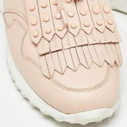 Tod's Pink Leather Fringe Details Low Top Sneakers Size 37