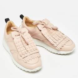 Tod's Pink Leather Fringe Details Low Top Sneakers Size 37