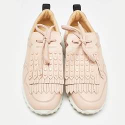 Tod's Pink Leather Fringe Details Low Top Sneakers Size 37