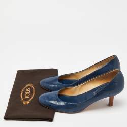 Tod's Blue Lizard Embossed Leather Pumps Size 38.5