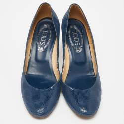 Tod's Blue Lizard Embossed Leather Pumps Size 38.5