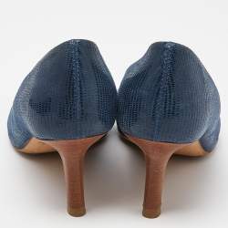 Tod's Blue Lizard Embossed Leather Pumps Size 38.5