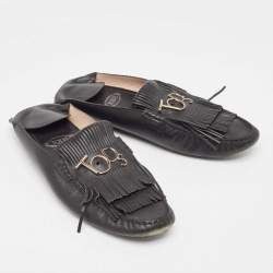 Tod's Black Leather Gommino  Tassel Trim Mules Size 40