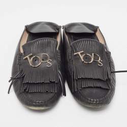 Tod's Black Leather Gommino  Tassel Trim Mules Size 40