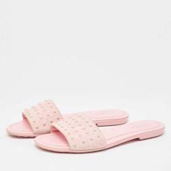 Pre Owned Tod's Pink Suede Studded Flat Slides Size 38.5