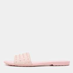 Pre Owned Tod's Pink Suede Studded Flat Slides Size 38.5