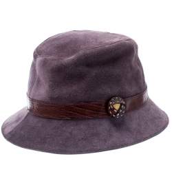 Tods Purple Suede and Lizard Trim Bowler Hat 