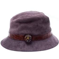 Tods Purple Suede and Lizard Trim Bowler Hat 