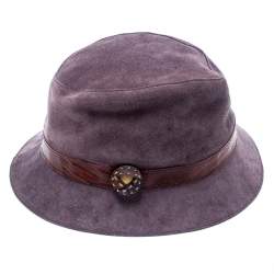 Tods Purple Suede and Lizard Trim Bowler Hat 