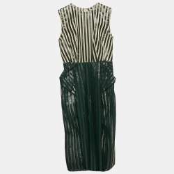 Toga Archives Green Stripe Print Tulle Draped Short Dress S