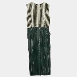 Toga Archives Green Stripe Print Tulle Draped Short Dress S