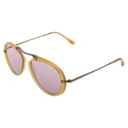 Pre Owned Tom Ford Light Brown/Purple TF473 Aaron Aviator Sunglasses 