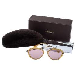 Pre Owned Tom Ford Light Brown/Purple TF473 Aaron Aviator Sunglasses 