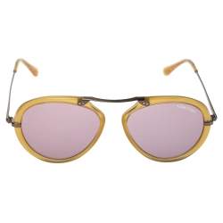 Pre Owned Tom Ford Light Brown/Purple TF473 Aaron Aviator Sunglasses 