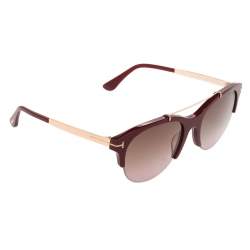 Pre Owned Tom Ford Maroon/Grey Gradient Adrenne Semi Rimless Sunglasses