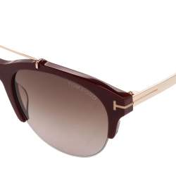 Pre Owned Tom Ford Maroon/Grey Gradient Adrenne Semi Rimless Sunglasses