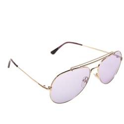 Pre Owned Tom Ford Purple/Gold Metal Indiana Aviator Sunglasses